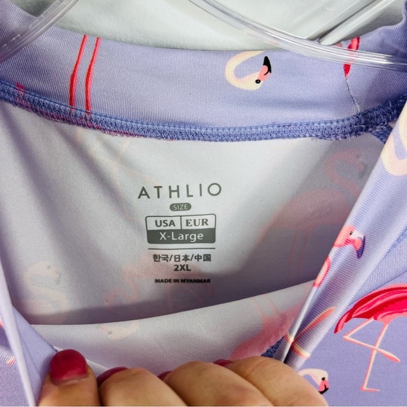 Athlio Size XL Flamingo Rash Guard Sun Long Sleeve Lavender Shirt Swim SIB - Picture 2 of 6